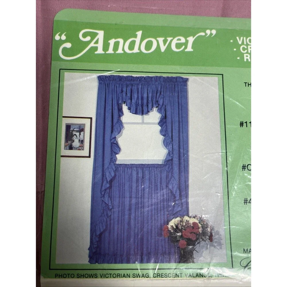 VTG 90s‎ New Retro Pink Andover Crescent Valance 60x16” & 2 Ruffled Tiers 28x36”
